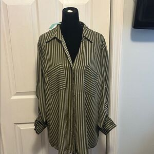 NWT Maurices Green and White Striped Blouse  B